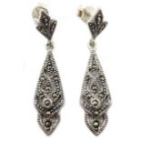 Pair of silver marcasite pendant earrings,