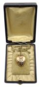 8ct gold and enamel heart locket on chain, continental hallmarks,