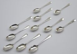 Eight rat-tail silver teaspoons London 1935 Maker Barraclough & Sons and 3 similar spoons by the