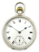 Swiss silver top wind pocket watch, hallmarked,