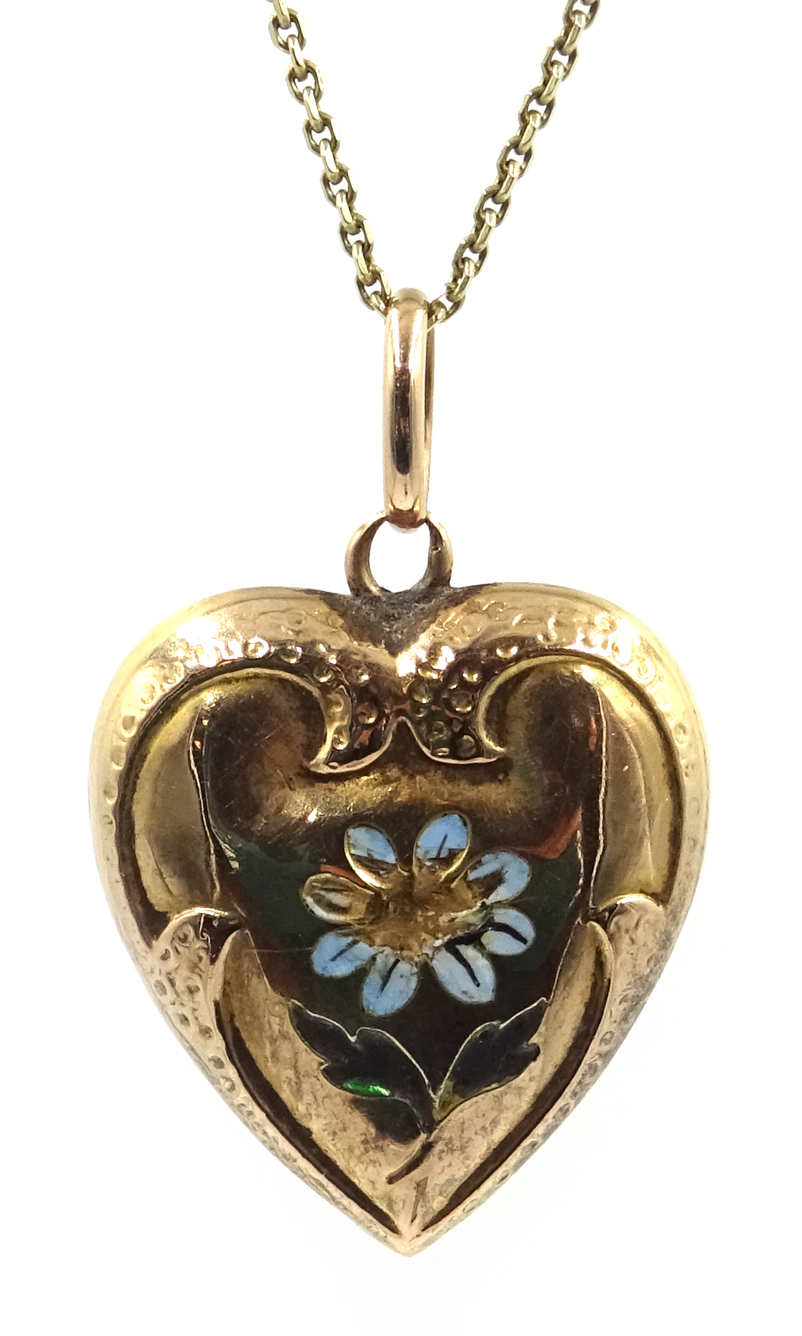 8ct gold and enamel heart locket on chain, continental hallmarks, - Image 2 of 4