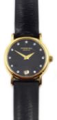 Ladies Raymond Weil wristwatch no 9923 with date aperture, on black leather strap.