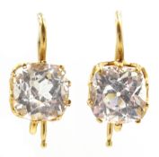 Pair of early 20th century 18ct gold (tested) white stone, possibly zircon earrings,