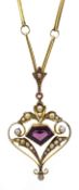 Edwardian gold amethyst and seed pearl pendant,