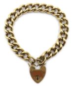 9ct gold curb chain bracelet with heart lock, hallmarked, approx 61.