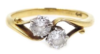 Gold two stone old cut diamond crossover ring,