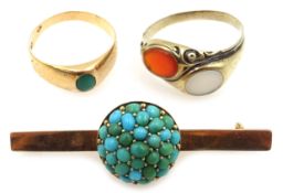 Early 20th century 14ct gold turquoise cluster brooch, stamped 585 (rubbed),