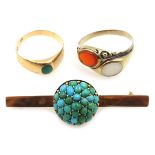 Early 20th century 14ct gold turquoise cluster brooch, stamped 585 (rubbed),