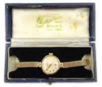 Ladies Trebex incabloc 9ct gold bracelet wristwatch, hallmarked 9ct,
