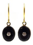 Pair of onyx and diamond pendant earrings Condition Report & Further Details <a