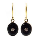 Pair of onyx and diamond pendant earrings Condition Report & Further Details <a