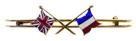 9ct gold enamel Britain and France allied flag brooch, by John Millward Banks,