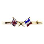 9ct gold enamel Britain and France allied flag brooch, by John Millward Banks,