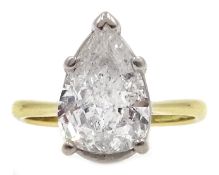 18ct gold pear shaped diamond ring, hallmarked, diamond approx 2.