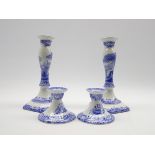 Pair of Spode Italian pattern baluster candlesticks H24cm and a pair of dwarf candlesticks H8cm