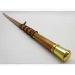 Early 19th Century officers Malacca stick with boullion knot and gold mounts engraved with a