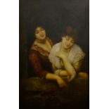 English School (20th century): Two Young Ladies at a Window,