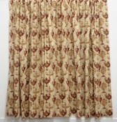 Two pairs large lined curtains, beige ground decorated with classical urns,