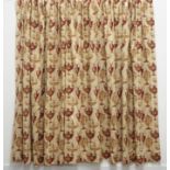 Two pairs large lined curtains, beige ground decorated with classical urns,