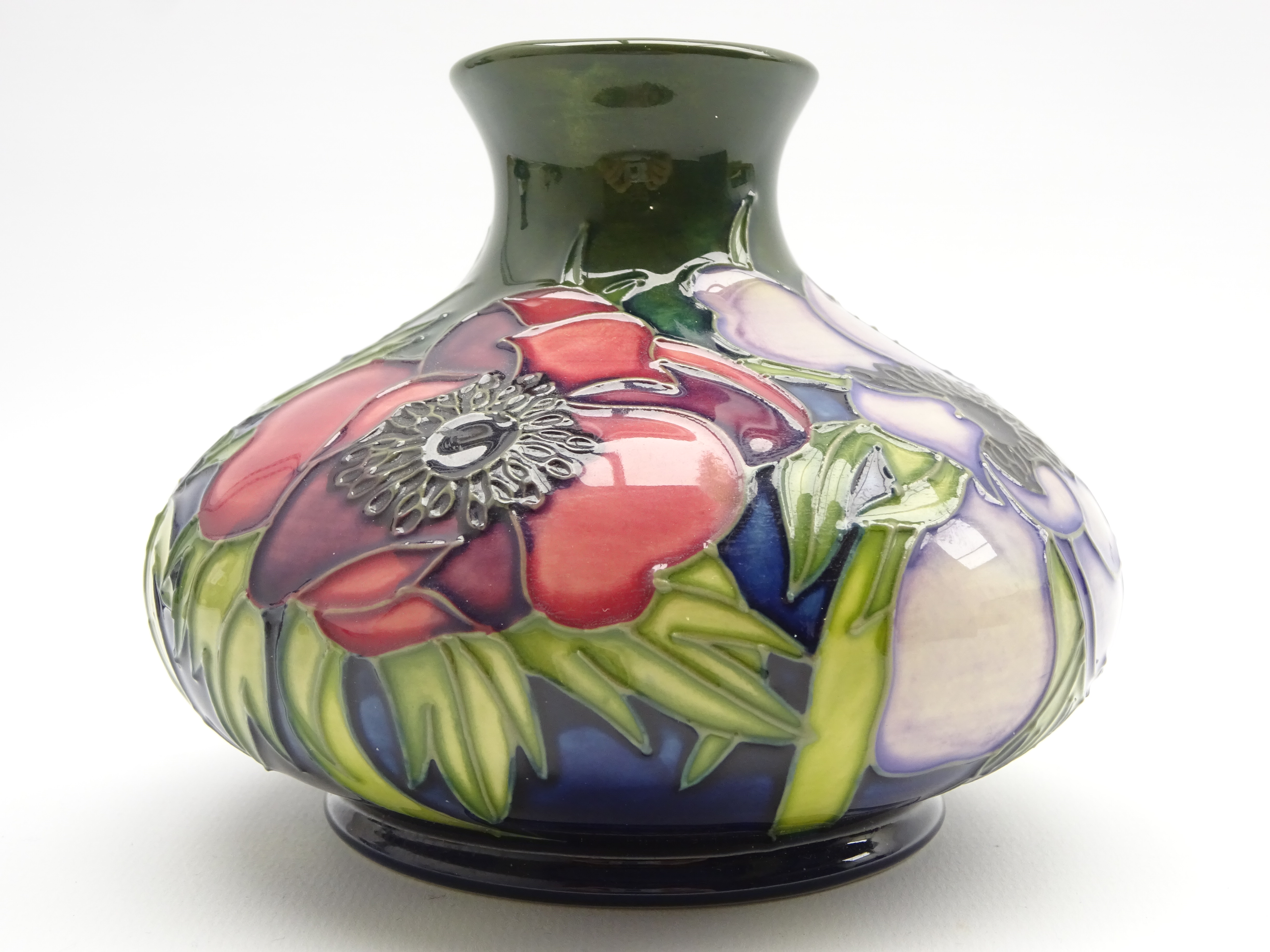 Moorcroft squat circular vase decorated in the 'Anemone Tribute' pattern by Emma Bossons H10cm - Image 2 of 2