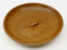 Mouseman adzed oak circular bowl with centre mouse signature, by Robert Thompson of Kilburn,