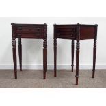 Pair of mahogany bedside tables of Gillows design with two shallow drawers on fluted turned