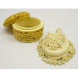 Cantonese ivory circular pill box and cover with carved decoration D3.