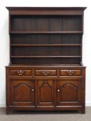 George II oak Welsh dresser, boarded rack with three shelves,