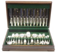Suite of plated rat tail cutlery for 12 covers by George Butler 124 pieces in a mahogany box