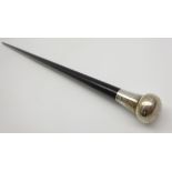 Early 20th Century ebonised evening cane with silvered top ,