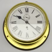 French ships brass cased bulkhead clock with white dial and seconds ring D24cm