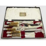 Cased silver mounted 'antler' handled 5 piece carving set Condition Report & Further
