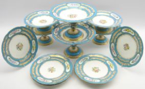 Coalport design dessert service painted with sprays of flowers within a blue and gilt border with