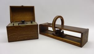 Cats whisker radio in oak case W25cm and a scientific instrument by Pye, Cambridge,