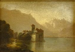 Continental School (19th century): Chillon Castle, Lake Geneva, oil on board unsigned, 14cm x 19cm,