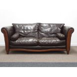 Barker & Stonehouse - large three seat sofa upholstered in brown leather, W230cm,