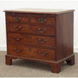 Georgian mahogany bachelors chest, brushing slide above two short and three long graduating drawers,