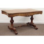 Early Victorian rosewood centre table, shaped moulded top with drawer to each end,