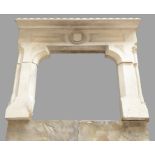 Gothic revival limestone fire surround with hearth - crenel carved and torus moulded mantel piece