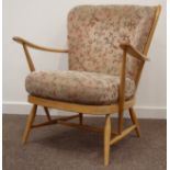 Ercol 'Windsor' light beech easy chair with upholstered loose cushions,