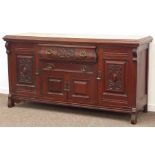 Late Victorian walnut sideboard, moulded rectangular top, two long drawers over double cupboard,