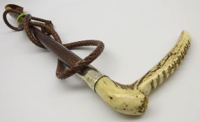 Vintage riding whip with antler handle,