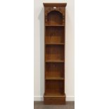 Narrow waxed solid pine open bookcase, W41cm, H182cm,