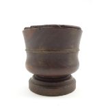 18th century Lignum Vitae mortar on a short pedestal foot H13cm x D11cm Condition Report