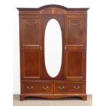 Edwardian inlaid mahogany double wardrobe,