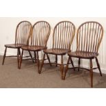 Set four medium oak Windsor stick and hoop back dining chairs,