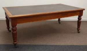 Late Victorian mahogany library boardroom table, rectangular moulded top with leather inset,