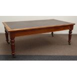 Late Victorian mahogany library boardroom table, rectangular moulded top with leather inset,