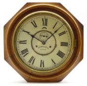 American Ansonia wall clock with enamel dial and seconds ring in octagonal case W43cm