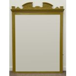 Early 20th century painted oak framed mirror, floral and leaf carved pediment,
